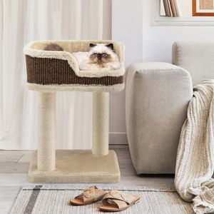 Krabpaal Kattenboom Hout Kattenmeubels Klimboom Activiteitenboom Speelboom Beige