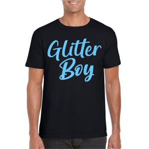 Verkleed T-shirt voor heren - glitter boy - zwart - blauw glitter - carnaval/themafeest