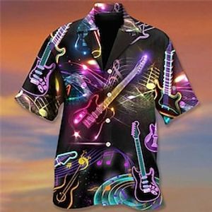 Voor heren Overhemd Kampshirt Grafisch overhemd Aloha-shirt Muziekinstrument Strijkijzer Zwart blauw Donkergroen Licht Paars Paars 3D-afdrukken Feestdagen Korte mouw 3D Afdrukken Kleding Ontwerper Lightinthebox