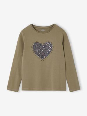 Meisjesshirt met lovertjes olijf