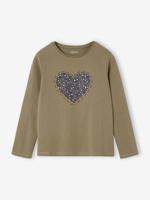 Meisjesshirt met lovertjes olijf