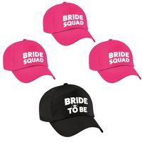 Petjes vrijgezellenfeest vrouw - 1x Bride to Be zwart + 5x Bride Squad roze   - - thumbnail