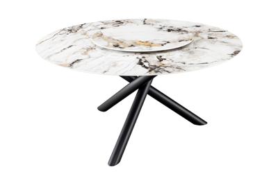 Eettafel SPIN Ø 150cm draaibaar met afneembaar blad keramiek marmerlook wit veelkleurig - 46422