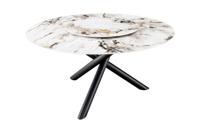 Eettafel SPIN Ø 150cm draaibaar met afneembaar blad keramiek marmerlook wit veelkleurig - 46422