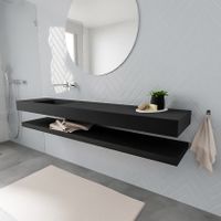 Mondiaz Alan badmeubel 200 cm solid suface planchet urban vrijhangend wastafel links zonder kraangat zwart