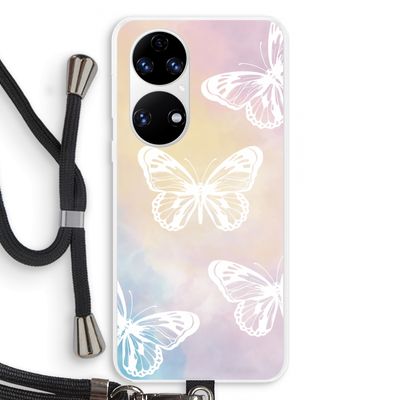 White butterfly: Huawei P50 Transparant Hoesje met koord