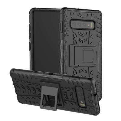 Tire textuur TPU + PC schokbestendige behuizing voor Galaxy S10 PLUS met houder (zwart)