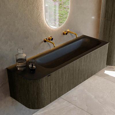 Badmeubel Mondiaz Kurve | 145 cm cm | Meubelkleur Shadow | Wastafelkleur Urban | Solid surface | Wasbak rechter zijde spoelbak | Zonder kraangat(en)