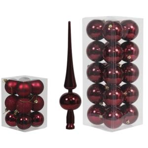 Kerstversiering set kerstballen met piek donkerrood 6 - 8 cm - pakket van 56x stuks - Kerstbal