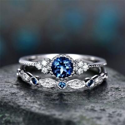 2 stks/set vrouwen Fashion Zircon edelsteen ring 6 (blauw)