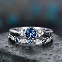 2 stks/set vrouwen Fashion Zircon edelsteen ring 6 (blauw)