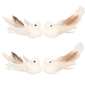 10x stuks Kerstversiering/kerstdecoratie vogels op clip wit 11 cm - Kersthangers