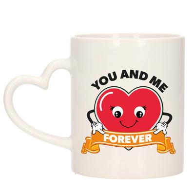Cadeau koffie/thee mok You and Me - hart - 300 ml - Valentijn / Huwelijk / Jubileum