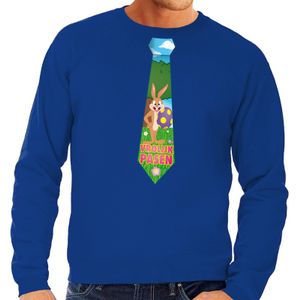 Paashaas stropdas vrolijk Pasen sweater blauw voor heren