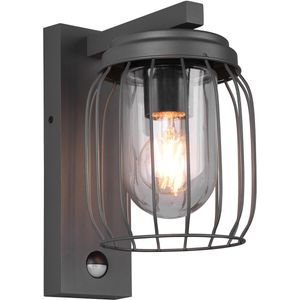 LED Tuinverlichting met Bewegingssensor - Wandlamp - Trion Tinolo - E27 Fitting - Spatwaterdicht IP44 - Rond - Mat Antraciet - Aluminium