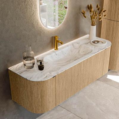 Badmeubel Mondiaz Kurve-Dlux | 140 cm | Meubelkleur Oak | Wastafelkleur Glace | Solid surface | Midden spoelbak | 1 kraangat