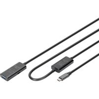 Digitus DA-73111 USB-kabel USB 3.2 Gen1, USB 3.2 Gen1, USB 3.0 USB-C, USB-C stekker, USB-A bus 10.00 m Zwart Actief met signaalversterking, Stekker past op
