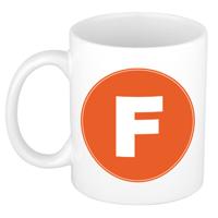 Koffie mok met de letter F - beker - oranje - eerste letter van een voornaam - wit - 300 ml