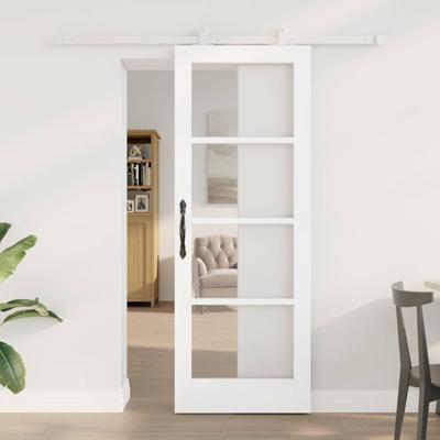 schuifdeur met hardware set 'ORKDAL'van wit massief hout en glas