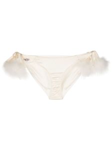 Gilda & Pearl culotte en soie bordée de plumes - Blanc