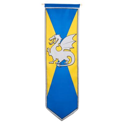 Ridder banier - blauw/geel - met draak - 100 x 30 cm - nylon - vlag - riddervlag