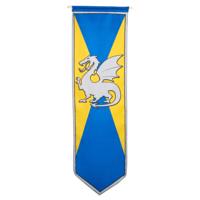 Ridder banier - blauw/geel - met draak - 100 x 30 cm - nylon - vlag - riddervlag Ridder banier - blauw/geel - met draak - 100 x 30 cm - nylon - vlag - riddervlag