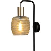 Masterlight Zwarte wandlampBounty met goud en geribd glas - 3472-05-02-1