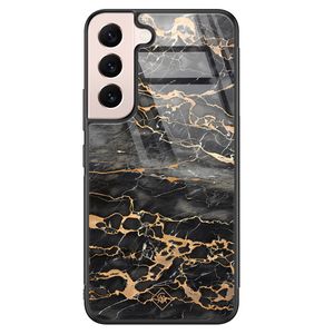Samsung Galaxy S22 glazen hardcase - Marmer grijs brons