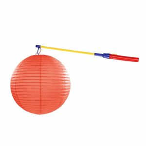 Oranje lampion 35 cm met lampionstokje