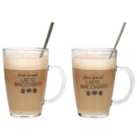 Excellent Houseware Latte macchiato glazen set - 2x - incl. lepels - glas - 300 ml - koffie glazen - Koffie- en theeglaz - thumbnail
