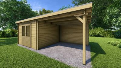 Classicline Blokhut Overijssel vuren groen geïmpregneerd 300x300 + overkapping 300 cm- Lessenaarsdak- - Van Kooten