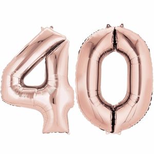 Folieballon cijfer 40 rosegoud voor lucht of helium