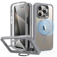 iPhone 15 Pro Armor Tough Case with Stash Stand (HaloLock) - Clear Grey