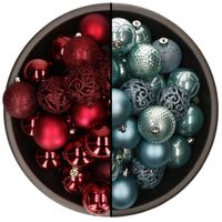 74x stuks kunststof kerstballen mix van donkerrood en ijsblauw 6 cm - Kerstbal - thumbnail