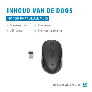 HP 150 Muis Draadloos Optisch Zwart 3 Toetsen 1600 dpi