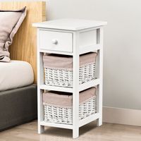 3-Laags Nachtkastje met Lade en 2 Opbergmanden 28 x 26 x 59,5 cm Wit +Beige