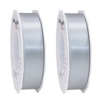 2x Luxe hobby/decoratie grijze satijnen sierlinten 2,5 cm/25 mm x 25 meter