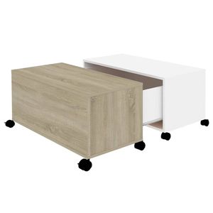 The Living Store Salontafel Cube - 75 x 75 x 38 cm - Wit en Sonoma Eiken