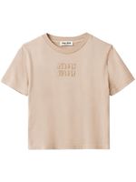 Miu Miu t-shirt en coton à logo brodé - Tons neutres