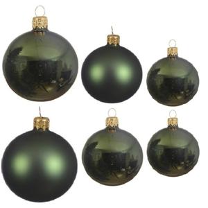 Glazen kerstballen pakket donkergroen glans/mat 16x stuks diverse maten - Kerstbal