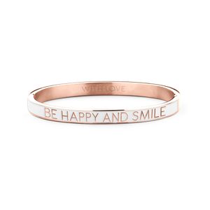 Key Moments 8KM BC0017 Stalen Bangle met Tekst Be Happy and Smile One-size Rosékleurig / Wit