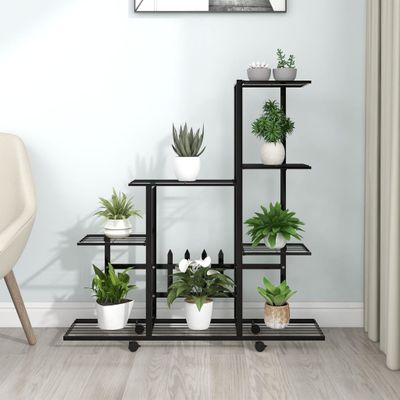 VidaXL Bloemenstandaard met wielen 94,5x25x92,5 cm metaal zwart