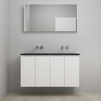 On-Line Badkamermeubelset - 120 cm - Voorgemonteerd - Greeploze Ladestructuur - Acryl Wastafel - zonder Kraangat - Spiegelkast - Mat Wit - V01