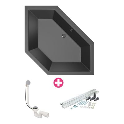 Hoekbad Xenz Society 145 | Inbouw | 145x145 cm | Incl.Badafvoer | Met overloop | Acryl | Zwart mat