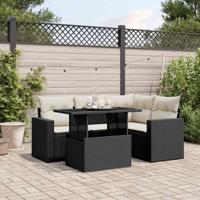 5-delige Loungeset met kussens poly rattan zwart