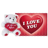 Pluche knuffel Valentijn I Love You beertje 20 cm met hartjes wenskaart