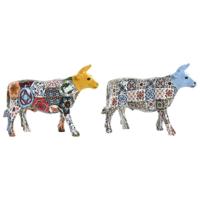 Decoratieve figuren Home ESPRIT Geel Blauw Multicolour Stier 16 x 6 x 12 cm (2 Stuks)