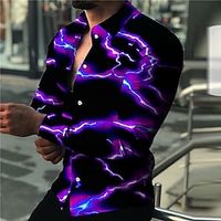 Voor heren Overhemd Grafisch overhemd Bliksem Strijkijzer Lichtgeel Zwart Wit Geel Rood 3D-afdrukken Buiten Straat Lange mouw Afdrukken Button-omlaag Kleding Modieus Ontwerper Casual Ademend Lightinthebox - thumbnail