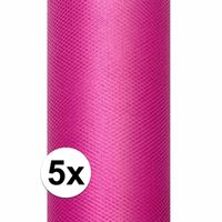 5x Rollen tule stof roze 15 cm breed