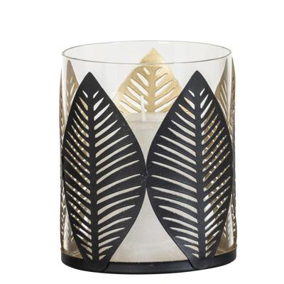 15% korting - Leen Bakker - Waxinelichthouder Blad - /goud - 12xØ10 Cm - Metaal - Zwart